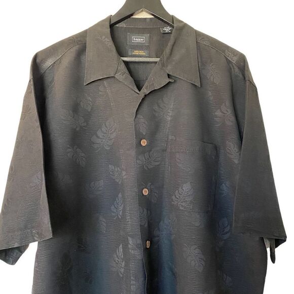 HAGGAR 100% Silk Black Short Sleeve Button Down Casual Shirt - Picture 4 of 6